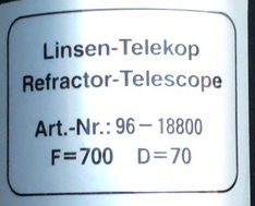 Das "Lidlscope" - 70/700mm Refraktor